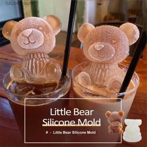 Ferramentas de sorvete Teddy Bear Ice Cube Mold 3D Stereo Silicone Ice Cube Tray Mold Quick-frozen Easy-to-release DIY Ice Cream Coffee Whisky Tools L240319