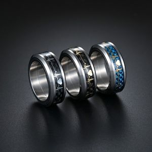 Love Heartbeat Elektrokardiogramm-Ring, Edelstahl, drehbarer Ring, reduzierter Druck, Ringe mit eingelegtem Kohlefaserband für Damen und Herren, Modeschmuck