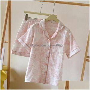 Pigiama estivo da donna pigiama estivo da donna Set da due pezzi Top e pantaloncini da notte Completo in puro cotone Stampa floreale Pijama Lingerie Drop Deliv Dhpuq