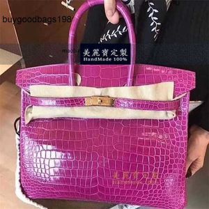 Designer Bags Womens Handbags Crocodile 5a Fully Handmade Real Leather Bag 30cm Handbag Rose Pink Luxurys Large Capacity Have Logo X55s