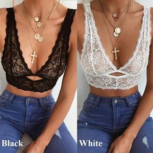 Bras 1PC Plus Size Summer Slim Deep V Sexy Bra Lace Embroidery Push Up Strappy Lingerie Women Shaping Padded Underwear Crop Top