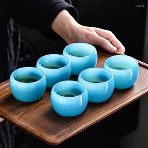 Cups Saucers Ice Blue Jade Porcelain Tea Cup Azure Glass Chinese Wine Dark Wisdom Kungfu Set Healthy