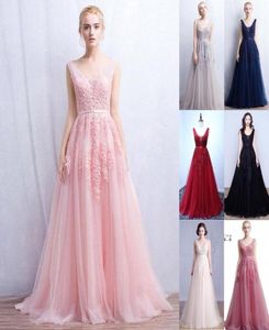 PinkSilver Lace Vneck Bridesmaid Dress Formal Party Ball Gown Aline Pageant Maid Of Honor Gown In Stock Cheap1893012