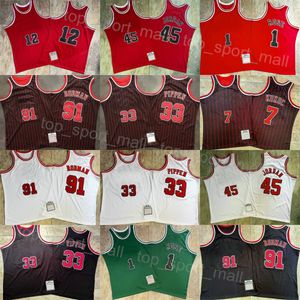 Otantik Basketbol Vintage Scottie Pippen Jersey 33 Gerileme Dennis Rodman 91 Toni Kukoc 7 Derrick Rose 1 Retro Stripe Siyah Kırmızı Beyaz Yeşil Takım Dikişli Renk
