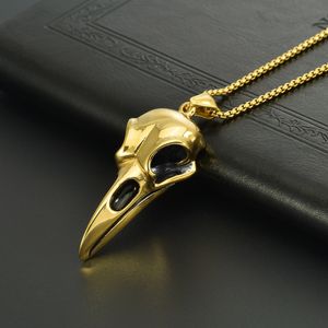 Klassisk designhalsband: Herrpunk Titanium Steel Retro Crow Skull Pendant, personliga smycken för lång pendeltröja kedja