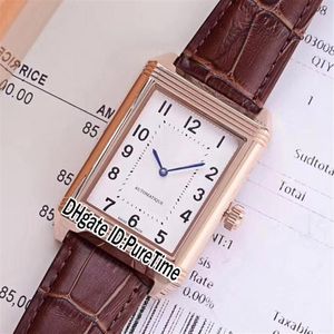 New Reverso Classic Medium Thin 2548520 자동 남성 시계 강철 케이스 흰색 다이얼 가죽 8 색 시계 e52a1 1768