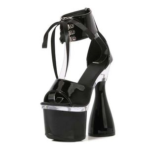 Klänningskor Voesnees Super High Heel 17.5 cm runda klackar Pole Dance Summer Modern Sexig stripper nattklubb Ankelband Sandaler för kvinnor9F6C H240321