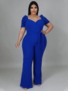 bottoms Plus Size Jumpsuits Short Sleeve Sexy V Neck High Waist Bodycon Long Wide Leg Pants with Belt Casual Evening Party Overalls 2020