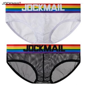 Underpants Jockmail Gay Underwear Men Briefs Sexy Transparent Mesh Underpant Rainbow Colors Breathable Shorts Calzoncillos Hombre Slip