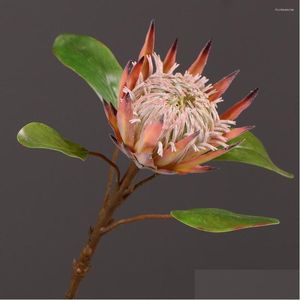 Ghirlande di fiori decorativi Ghirlande di seta artificiale di alta qualità Re Protea Disposizione floreale fai da te Fiore imperatore falso Festa a casa vintage Noi Dh2Ww