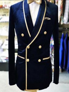 po po doublebreased Shawl Lapel nvay Velvet Wedding Groom Tuxedos Men Party Blazer Prom Business Suits Jacket4589111