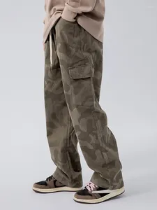 Męskie spodnie chiński styl modny amerykański kamuflaż cargo street retro luźne proste dopasowanie długiego