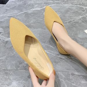 Stretch New Fashion Breathable 251 Fabric Ballet Flats Women Mesh Casual Soft Rubber Sole Pointed Toe Slip On Loafers Boat Shoes 20922
