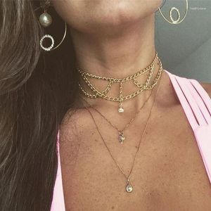 Kedjor Fashion Unique Crystal Gem Pendant Wave Tassel Chain Multi-Layer Necklace