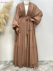Ubranie etniczne Ramadan moda perłowa koralika Kimono Abaya muzułmańska sukienka Kobieta wielka huśtawka islamska szata kaftan muzulman wy1890