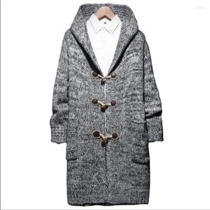 Herrtröjor M-5XL 2024 Höstknapp Lång tröja Huven Cardigan Coat Jacket Plus Gödselmedel 5xl Horn Buckle Decoration