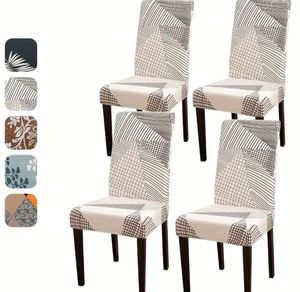 Set of 4 Geometric Chair Covers - Modern Stretch Slipcovers for Dining Room Chairs, Machine Washable & Wrinkle-Free FD48100889