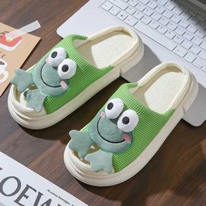 Hausschuhe Frauen Leinen 2023 Niedlichen Kaninchen Hause Cartoon Weiche Innenschuhe Dicke Sohle Sandalen Sommer Milch Kuh Couple01HGM6 H240322