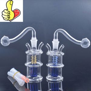 Commercio all'ingrosso colorato piccolo HOOKAH 10mm femmina stile spirale doppio giunto in vetro acqua dab rig bong con ciotola bruciatore a nafta e tubo di paglia in silicone per fumare