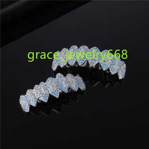 Fangs Shaped Grillz Teeth Grills Gold Silver 2022 New Fashion Blue Brass Zircon Body Jewelry Geometric Light Up Party Jewelry /