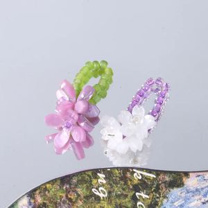 Y2K Acrylic Miyuki Beads Elastic Cute Resin Flower Charm Ring for Girls Women Fashion Bohemia Korean Ring Party Jewelry Gifts 240312