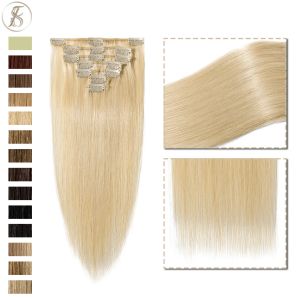 Extensions Tess 15Colours Women Human Clip in Hair Extensions Hairpiece Nonremy Straight Hair Full Head Thin Highlight Bleach Blonde