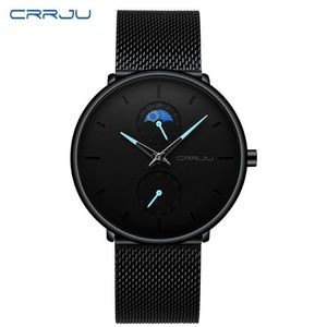 erkek kol saati CRRJU Fashion Mens Business Casual Watches 24 hrs Unique Design Quartz Watch Mesh Waterproof Sport WristWatch246C