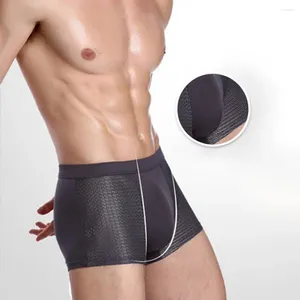 Cuecas elásticas masculinas undergarments sem costura gelo malha boxers masculinos macio respirável roupa interior com umidade-wicking para confortável