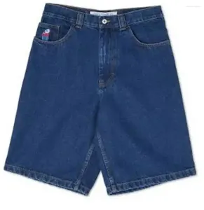 Shorts masculinos harajuku streetwear polar grande menino azul escuro jean y2k hip hop desenhos animados gráfico bordado baggy denim ginásio homens