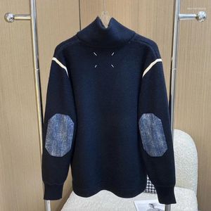 Herrtröjor 2024 Autumn Winter Sweater High Neck dragkedja Tungt tvättklistermärke för män och kvinnor