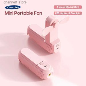 Electric Fans KINSCOTER multifunctional outdoor handheld fan portable cordless mini neck fan with flash functionY240320