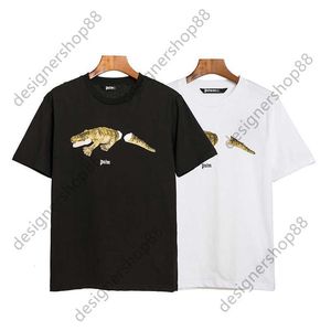 Top Quality Tik Tok influencer same brand pure cotton broken black white tail crocodile print trendy mens and womens T-shirt loose short sleeve lovers summer