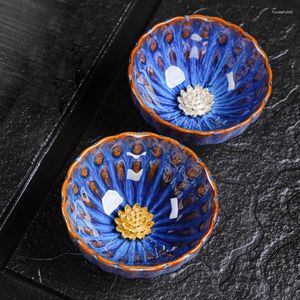 Tea Cups 110ml Ceramic Cup Master Lotus Shaped Water With Gold And Silver Inlay Chinese Style Kiln Transformed Bowl