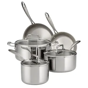 Cookware Sets 8-Piece Tri-Ply Clad Stainless Steel Set With Glass Lids Cooking Pots