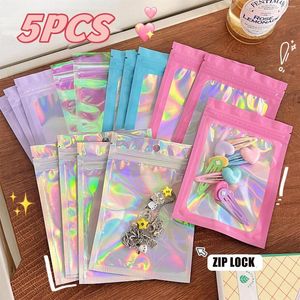 Storage Bags 1-5pcs Pink Holographic Rainbow Laser Zip Lock Resealable Plastic Packaging Nail Beauty Beads Jewel Trinkets Gifts Pouch