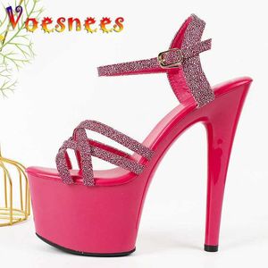 Scarpe eleganti Piattaforma da donna Tacchi altissimi Sandali da passerella da discoteca 17CM Sexy Pole Dancing Estate Novità Décolleté con fascia sottile Gladiatore H240325