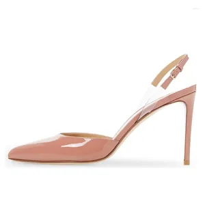 Sandals Spring/Summer Pointed Hollow Lacquer Leather PVC Spliced Single Shoes Thin High Heels Banquet Dress Large Size Women