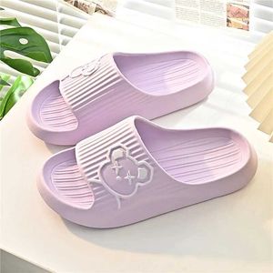 Slippers Couple Summer Beach Slides Women Cartoon Bear Flip Flops Men Thick Sole Indoor Bathroom Anti-Slip Sandals Ladies Shoes015 H240322