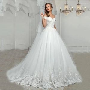 Kleider, Hochzeitskleid, Pricness-Spitze, reines Weiß, appliziert, Plus-Size-Brautkleider, schulterfrei, Korsett, Zug am Rücken, Hochzeitskleider