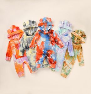 Ubrania dla dzieci chłopcy krawata barwnik z kapturem rompers niemowlę Złote Velvet Gradient Jumpsuits Spring Autumn Fashion Baby Climbing Ubrania 8720129