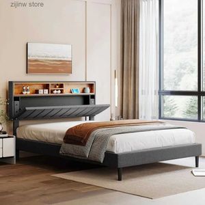 Other Bedding Supplies Modern embedded platform bed frameless springs with storage top plate and USB port wooden bed frame require Y240320