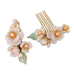 Grampos de cabelo de cobre de água doce pérola pinos gem pedra pino flor chinês hairpin acessórios de casamento pince cheveux wigo1467