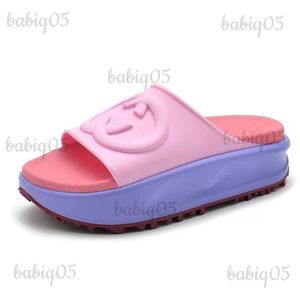 Slippers High Version G Macaron Platforms Slippers حجم كبير 2024 الصيف خط جديد Flip-Flops Beach Shoes Women T240320