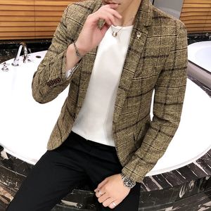 Vår- och höstbutik japansk stil tryckstativ krage mens casual jacka smal manlig kappa manlig rutig jacka blazer 240309