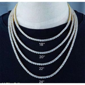 Iced Tennis Chain Men Chunky Necklace 18K Gold Plated Silver Moissanite Diamond Jewelry Gift 3mm Tennis Chain