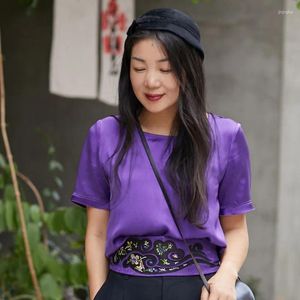 Women's Blouses A Life On The Left Women Silk T-shirt Summer Short Sleeve Round Neck Casual Basic All-match Eight Colors Comfort Soft Tees