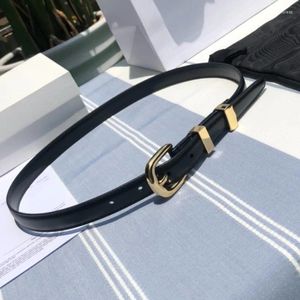 Belts Luxury Gennuin Leather Black Belt Italian Plain Calfskin Pin Buckle For Women