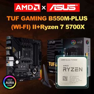 AMD New Ryzen 7 5700X R7 5700X CPU+ASUS TUF B550M Plus płyta główna WiFi II AM4 CPU Micro-ATX B550M 128G 4600 MHz