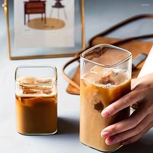 Mugs 1pc Square Glass Cup High Borosilicate Water Iced Coffee Cups Drinking Glasses For Juice Tea Summer Winter Drinkware