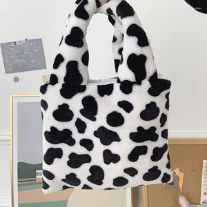 Totes Plush Shoulder Bag Cute Winter Cartoon Handbags Milk Cow Pattern Hand Women Solid Color Ladies Tote Size 20 26cm %10